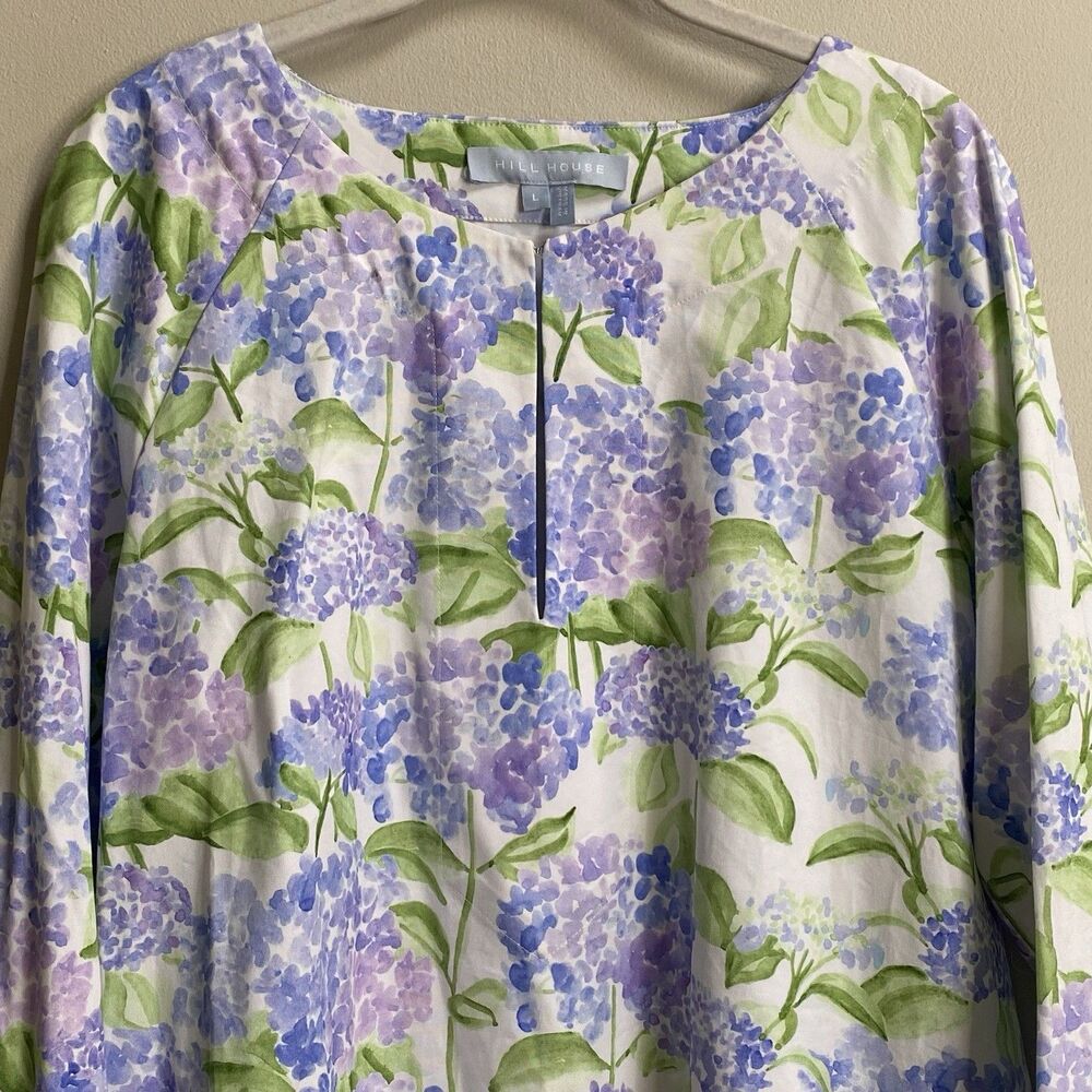 Hill House Blue Hydrangea Print The Artemis Bell Sleeve Shift Dress Size Large - Picture 6 of 16